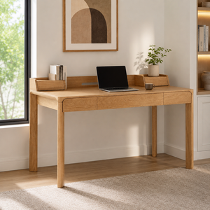 Bureau d'écriture en teck Contract avec organisateur arrière intégré et plusieurs tiroirs pour les acheteurs de projets d'aménagement intérieur d'hôtels et de villas - Product Image 1