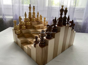 Jeu d'échecs 3D unique fait à la main indien stratégie d'échecs moderne avec échiquier en bois de beauté - Product Image 3
