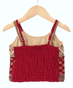 Haut sans manches en brocart tissé Twisha orné de motifs avec Lehenga imprimé - Marron et Vert - Product Image 3