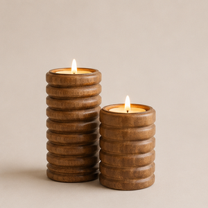 Handmade Ribbed Wooden <b>Tea</b> Light Candle Holder Set For Home Decoration Natural Wood Fluted Candlestick <b>Stand</b> For Tabletop Decor - Product Image 1