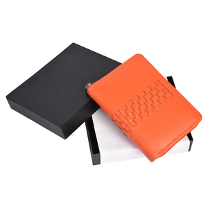 Orange leather zipper wallet women short bifold purse coin pocket card <b>holder</b> <b>ID</b> window compact organizer clutch bag - Product Image 1