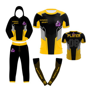 Ensemble sweat-shirt et jogging pour joueur d'e-sport, impression par sublimation, unisexe, adulte, noir et jaune, vêtements de sport à séchage rapide - Product Image 1