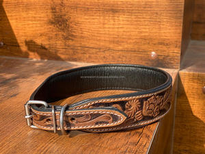 Personalized Pet Accessories Hand Tooled Leather Dog Collars Luxury Genuine Leather Pet Leash Cowhide Dog Training Traffic Lead - Product Image 3