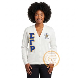 เสื้อกันหนาวคอวีแบบลำลองสำหรับผู้หญิง ตกแต่งด้วยปักลาย Sigma Gamma Rho ด้วยผ้าขนสัตว์/อะคริลิก ติดกระดุมด้านหน้า  แบบสั่งทำพิเศษ - Product Image 4
