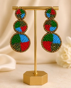 Pendientes Colgantes Bohemios de Fiesta con Cuentas de Semillas Multicolor Hechas a Mano, Diseño Geométrico de Triple Círculo, para Mujer, Venta al por Mayor - Product Image 6
