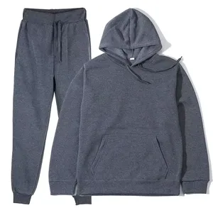 Ensemble de survêtement unisexe à capuche de couleur unie, pantalon de jogging en coton à manches longues avec cordon de serrage et poches, tenue décontractée d'automne - Product Image 3