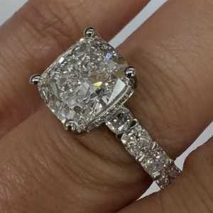 14K Gold Cushion Cut Engagement <b>Ring</b> Prong Halo Set IGI CVD HPHT Lab Grown Diamond Eternity Accent Bridal Band Women Wholesale - Product Image 3