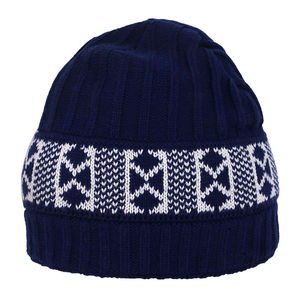 Unisex Knit <b>Beanie</b> Hat with Geometric Pattern in <b>Navy</b> Blue and White for Adults Outdoor Casual Winter Wear - Product Image 3