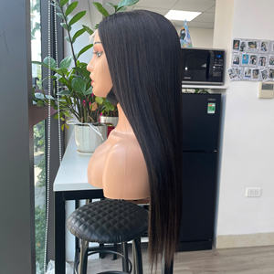 Cabello humano crudo vietnamita Color negro natural Alta calidad Super doble dibujado Hueso de encaje suizo Peluca recta - Product Image 6