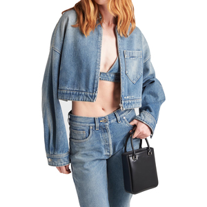 Custom wholesale Women's <b>Cropped</b> Organic <b>Denim</b> <b>Jacket</b> Oversized Casual Streetwear OEM Fashion Premium Outerwear Private label - Product Image 2