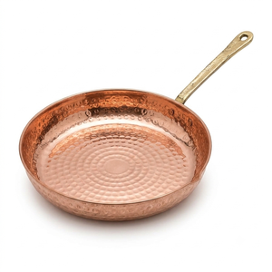 Premium Hand Hammered Pure Copper Fry <b>Pan</b> with Brass Handle Traditional Indian Copper <b>Skillet</b> Heavy Duty Kitchen Cookware Hotel - Product Image 1