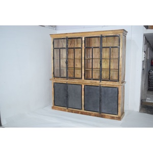 Mueble de Almacenamiento Moderno Hecho a Mano de Estilo Industrial Vintage, Gabinete de Exhibición de Madera Maciza con Puertas Corredizas de Vidrio, Marco de Hierro, Ahorro de Espacio, Muebles para el Hogar - Product Image 6