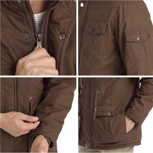 Mens Vintage 100% Cotton Winter <b>Jacket</b> Detachable Hood <b>Fleece</b> <b>Lining</b> Stand Collar Canvas Zipper Closure Custom OEM Service - Product Image 5