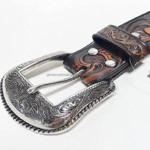 Handmade Hand Carved Western <b>Leather</b> Tooled <b>Belt</b> <b>for</b> <b>Men</b> Floral Embossed Cowboy Designer Buckle with Snap Button <b>for</b> Buckle - Product Image 1