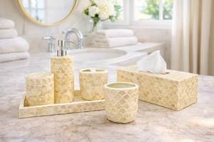 Juego de accesorios de baño decorativos de nácar, estilo antiguo, hechos a mano, decoración de tocador de lujo, artículos esenciales de primera calidad para el hogar y hoteles - Product Image 3
