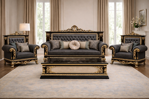 Juego de Sofás Clásico Maharaja Palace con Tapicería, Muebles de Sala de Estar Tallados a Mano de Lujo, Opulento Juego de Sofás Tapizados en Dorado, Australia - Product Image 4