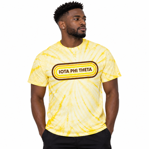 Camiseta Iota Phi Theta Amarilla y Blanca con Estampado Tie Dye para Hombre, Diseño Gráfico con Letras Griegas de Fraternidad, Cuello Redondo, Manga Corta, Informal, de Algodón - Product Image 1