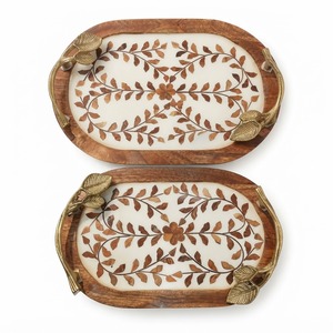 Plateau décoratif de luxe en nacre avec poignées en feuille d'or, fait main, ovale, en coquille de MOP, pour servir le café - Product Image 3