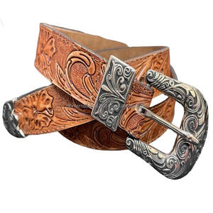 Ceinture d'outillage en cuir occidental et accessoires pour hommes, ensemble de boucles de style occidental, dernier modèle gravé à la main avec des fleurs - Product Image 1