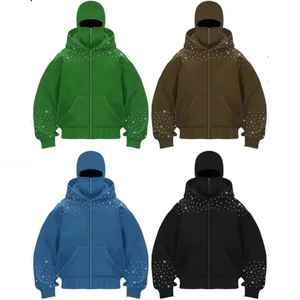Cagoule de ski intégrale zippée pour homme, personnalisable avec logo, en polaire de coton, style ninja, ornée de strass, coupe oversize et épaisse - Product Image 6