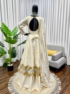 ชุดเดรส Anarkali ผ้าไหมชินนอนแบบดั้งเดิม พร้อมผ้าคลุมไหล่ สำหรับผู้หญิง งานปาร์ตี้ งานรับปริญญา งานแต่งงาน งานดิวาลี เสื้อผ้าอินเดีย ปากีสถาน - Product Image 2