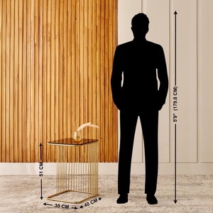 Aesthetic C-Shape <b>End</b> <b>Table</b> with Golden Vertical Metal Wire Cage and Black Glass Top, Space-Saving Accent <b>Table</b> for <b>Sofa</b> <b>Sides</b> - Product Image 3