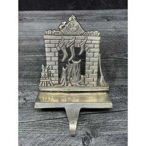 Vintage Fireplace <b>Stocking</b> <b>Holder</b> Broom Heavy Cast Metal Mantel Hook Made in India Silver Finish Pewter Witch Decor feltsocks - Product Image 4
