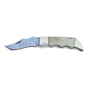 <b>Outdoor</b> Hunting Folding Knives Handmade Damascus <b>Steel</b> Blade Ergonomic Grip with Protective Leather Sheath Camping Pocket Tool - Product Image 1