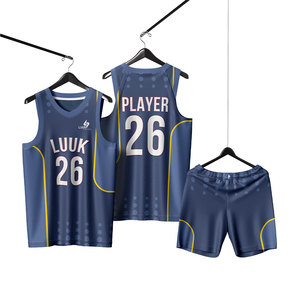 Uniformes de basketball personnalisés pour hommes, col en V, 100% polyester, OEM ODM, imprimés avec des motifs, respirants, anti-humidité, séchage rapide, grandes tailles - Product Image 1