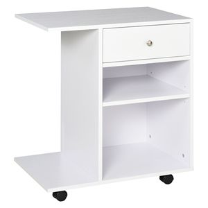 Banco per stampante a rotolamento bianco con cassetto a scaffale regolabile e supporto per CPU Desktop e organizer per cassetti con ruote - Product Image 1