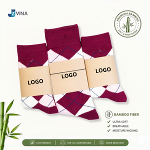 JZVINA <b>Men's</b> Bamboo Fiber Crew <b>Socks</b> Argyle Pattern Red <b>White</b> Green Soft Breathable Moisture Wicking Autumn Wear Christmas - Product Image 2