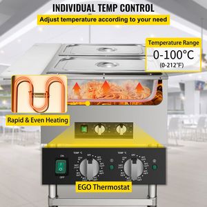 Scaldabagno elettrico commerciale professionale da tavolo a vapore in acciaio inossidabile a 2 pentole da 0 100 gradi C gamma ruote chiudibili a chiave per Catering - Product Image 5