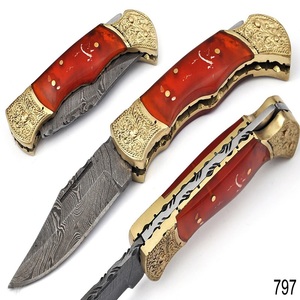 มีดพับดามัสกัส Trend Blades ด้ามไม้ เกรดอุตสาหกรรม สำหรับใช้งานทั่วไป แบบกำหนดเองได้ (OEM) สำหรับตั้งแคมป์ เดินป่า พร้อมซองหนัง - Product Image 3