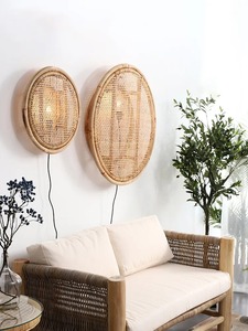 Rattan Wall Lamp Round Woven Wall <b>Light</b> Natural Decorative <b>Sconce</b> for Living Room Aisle Tea Room - Product Image 2