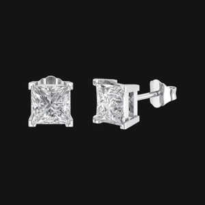 Boucles d'oreilles clous de luxe en moissanite taille princesse, solitaire à quatre griffes, en argent 925, bijoux fins, cadeau brillant pour femmes et hommes - Product Image 4