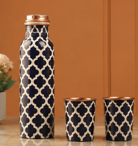 Juego de Botella y Taza de Agua Ecológica de Cobre con Diseño Floral Clásico, Vajilla Portátil para Viajes - Product Image 4