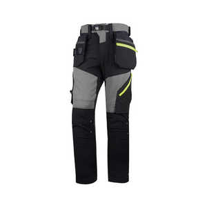 Custom Men's Safety <b>Work</b> <b>Pants</b> CE Certified Breathable Polyester Flame Resistant High Visibility Holster Pockets <b>Black</b> Neon - Product Image 2