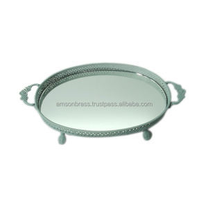 Plateau de service en fer de forme ovale de style moderne pour aliments Plateau en métal et en verre Plateau à miroir pour la décoration de mariages - Product Image 2