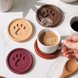 Round Wooden Paw Print Coaster Set Carved Animal Track Drink Mats Solid <b>Walnut</b> Wood <b>Coffee</b> Cup Coaster Rustic <b>Table</b> Decoration - Product Image 6