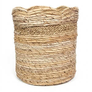 natural fiber storage <b>baskets</b> scalloped rim handcrafted laundry <b>hamper</b> balinese artisan braided accent organizer boho home decor - Product Image 1