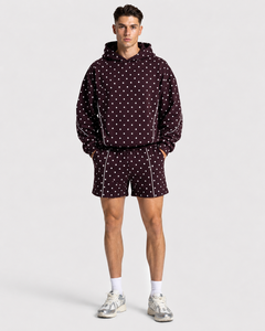 Shorts de bain pour hommes en coton molletonné respirant, imprimé à pois avec ligne contrastante, qualité supérieure, personnalisable avec logo, style décontracté - Product Image 5