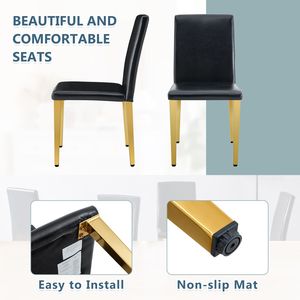 Quattro Comode Sedie da Pranzo in PU Nero con Gambe in Metallo Dorato, Design Versatile ed Elegante per l'Arredamento della Sala da Pranzo - Product Image 6
