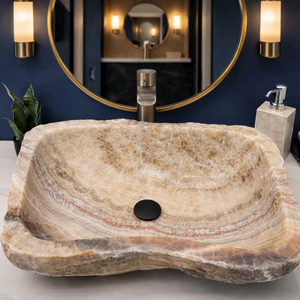 Premium Solid Onyx Marble Bathroom Vessel Sink Handmade Stone Countertop Wash <b>Basin</b> for Hotel Project - Product Image 1