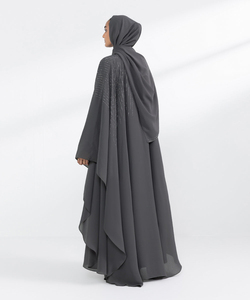 Abaya décontractée pour femme, couleur violette, nouveau design personnalisé, manches longues, extensible dans quatre sens, anti-plis, col montant, coupe ample – En promotion - Product Image 2