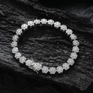 Womens 925 Silver Diamond Tennis Bracelet Round Brilliant Cut Flower Design Claw Setting Classic Wedding Jewelry at Export Price - Product Image 6