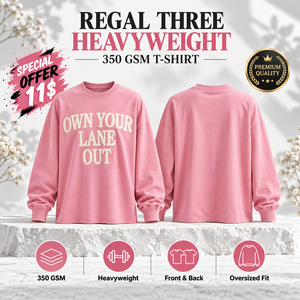 Regal Three 350 GSM Heavyweight Oversized Long Sleeve T-<b>Shirt</b> Puff Print Crew Neck Summer Streetwear Drop Shoulder Tshirts - Product Image 1