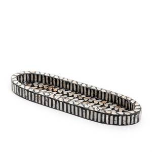 Plateau de service ovale long artisanal en nacre avec bords surélevés, motif mosaïque coquillage et plateau décoratif pour usage domestique - Product Image 2