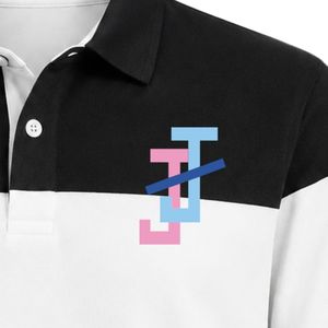 Black White Contrast Stripe Polo <b>Shirt</b> Short Sleeve Color Block with JJ Logo Embroidery for Men Casual Sportswear Sports Club - Product Image 5