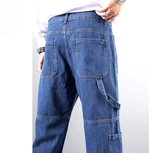 Pantalones Cargo de Mezclilla para Hombre, Corte Holgado, Cintura Media, Color Azul Sólido, Estilo Casual de Trabajo, Jeans de Algodón Tejido para Otoño - Product Image 6