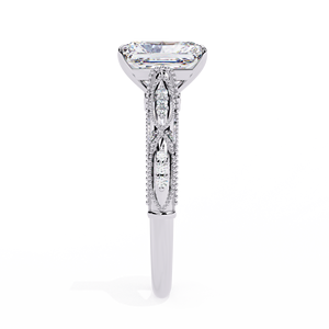 Anillo Solitario de Diamante Cultivado en Laboratorio con Corte Radiante de 3.00 Quilates, Diseño Art Deco con Espiga Milgrain y Puente Pavé, Banda de Oro Amarillo de Dos Tonos - Product Image 6